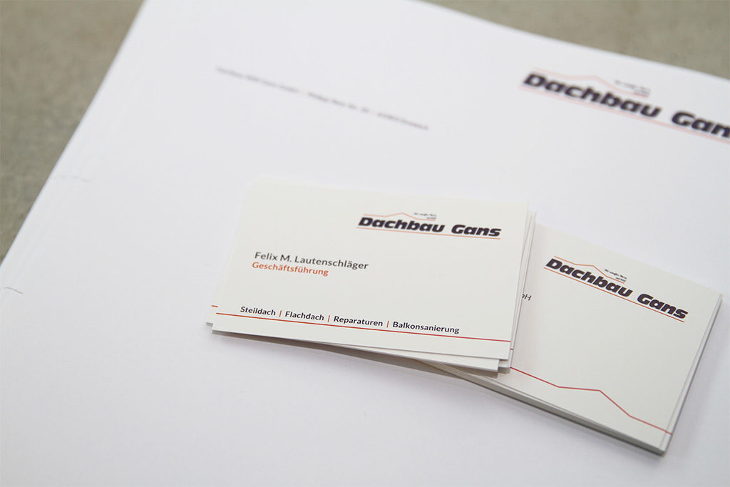 Corporate Design Visitenkarten und Briefpapier | Dachbau Gans