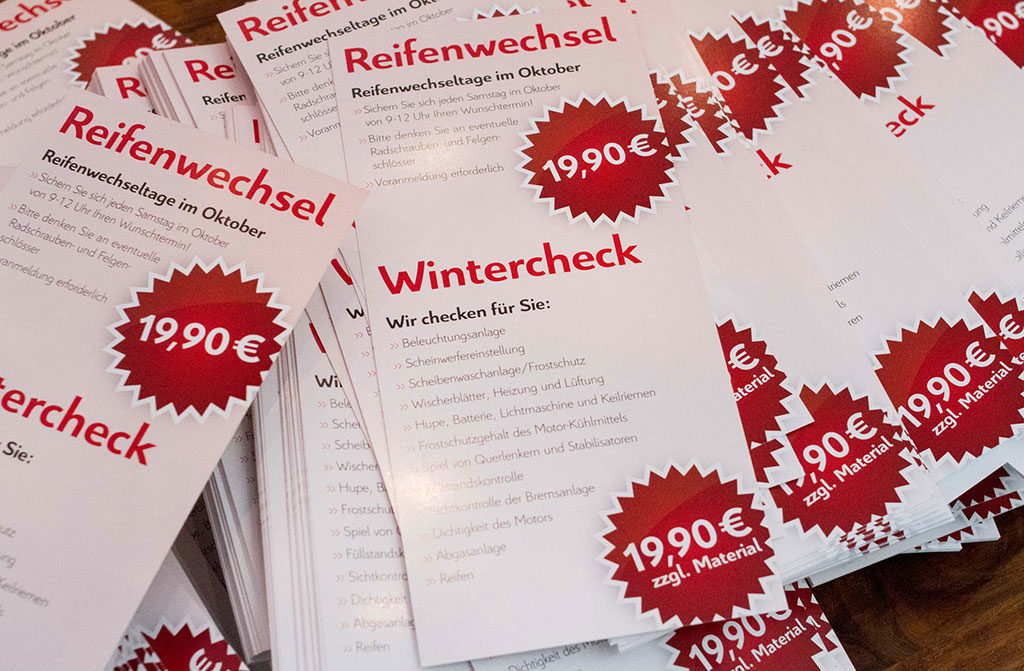 DIN Lang Flyer Gestaltung Reifenwechsel und Wintercheck